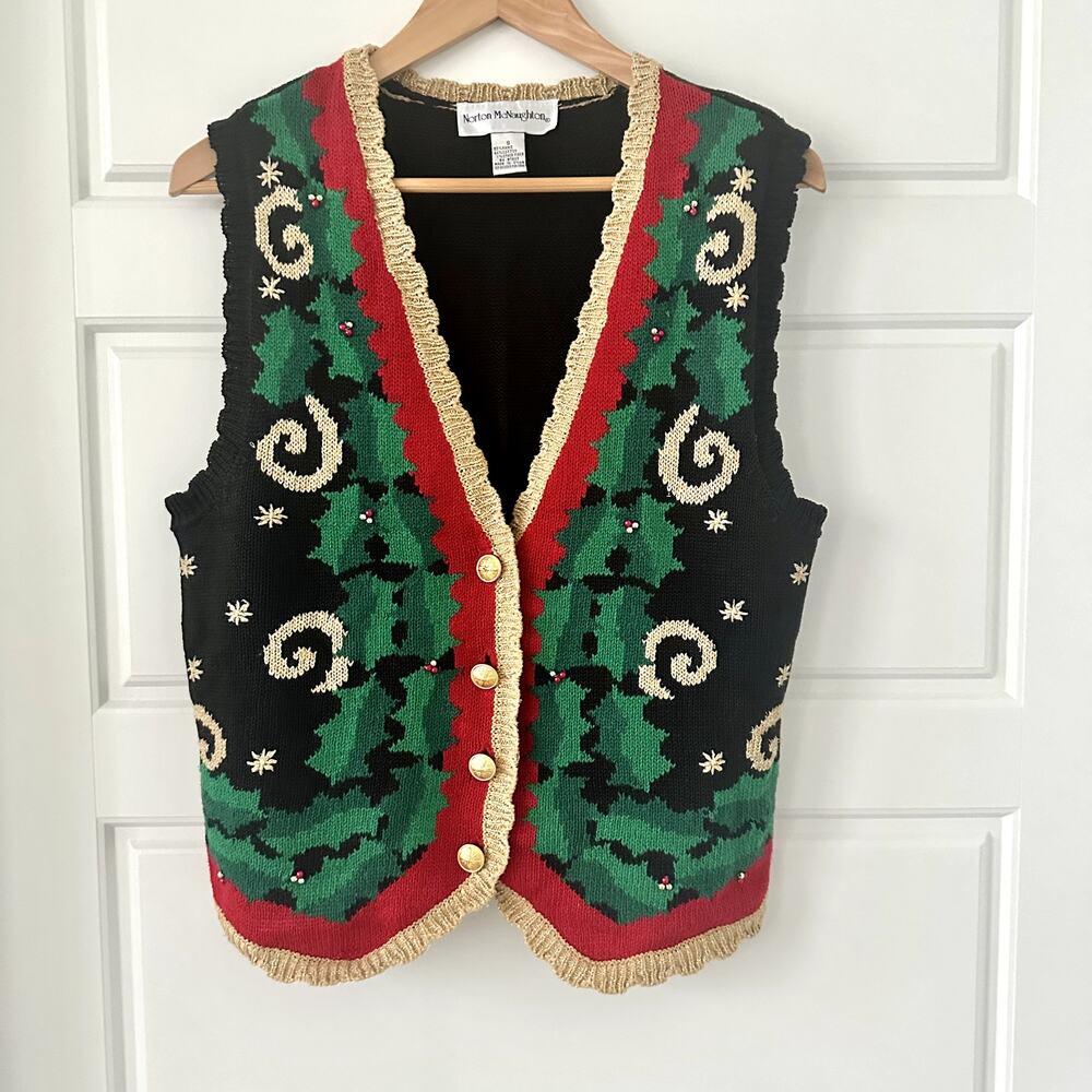 Norton McNaughton Christmas Wreath Knit Sweater Vest Sz S